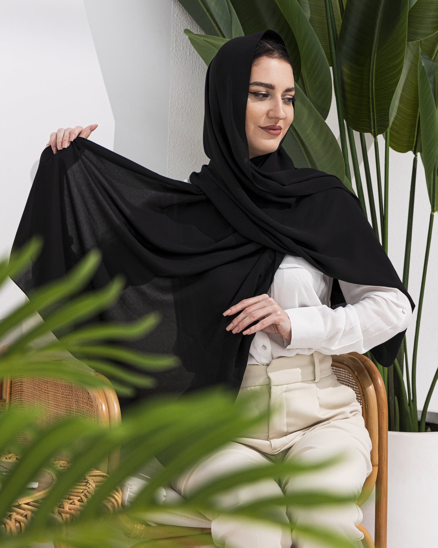 Sheila Scarf – Crystal Stone Black Crepe