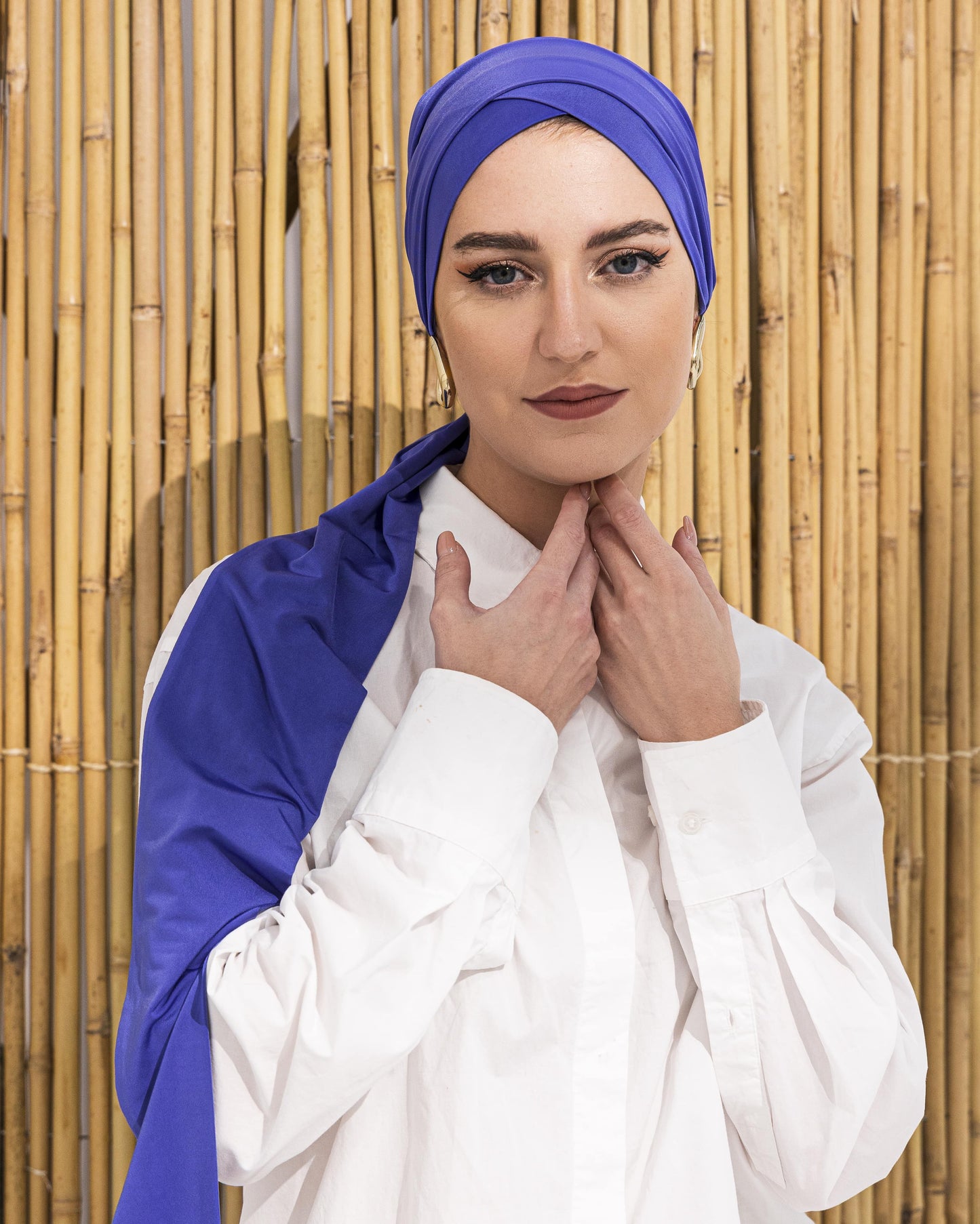 Cross front turban – The Opal Overlay - Blue