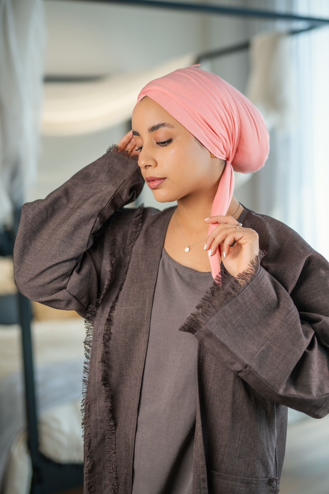 Cross front two tail turban -Pink