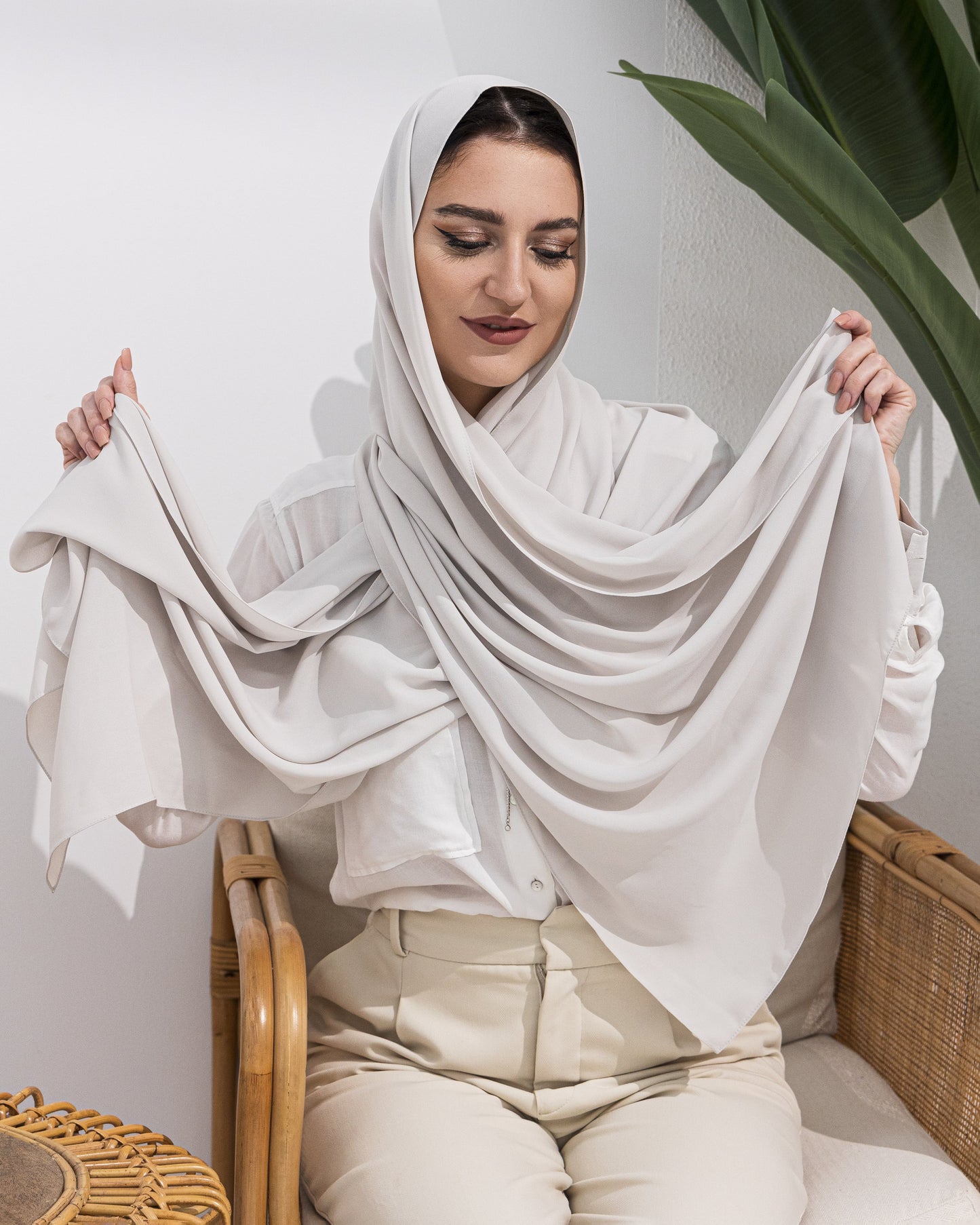 Sheila Scarf – Crystal Stone Grey Crepe
