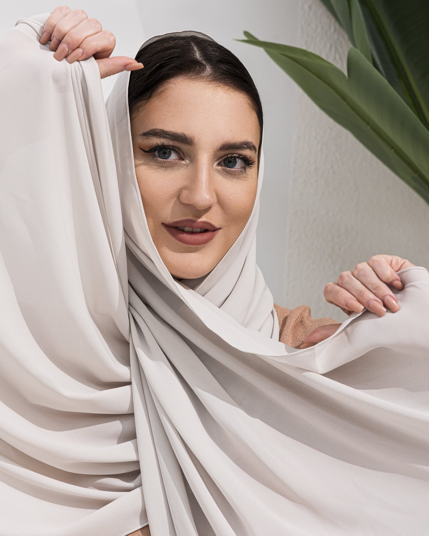 Sheila Scarf – Crystal Stone Grey Crepe