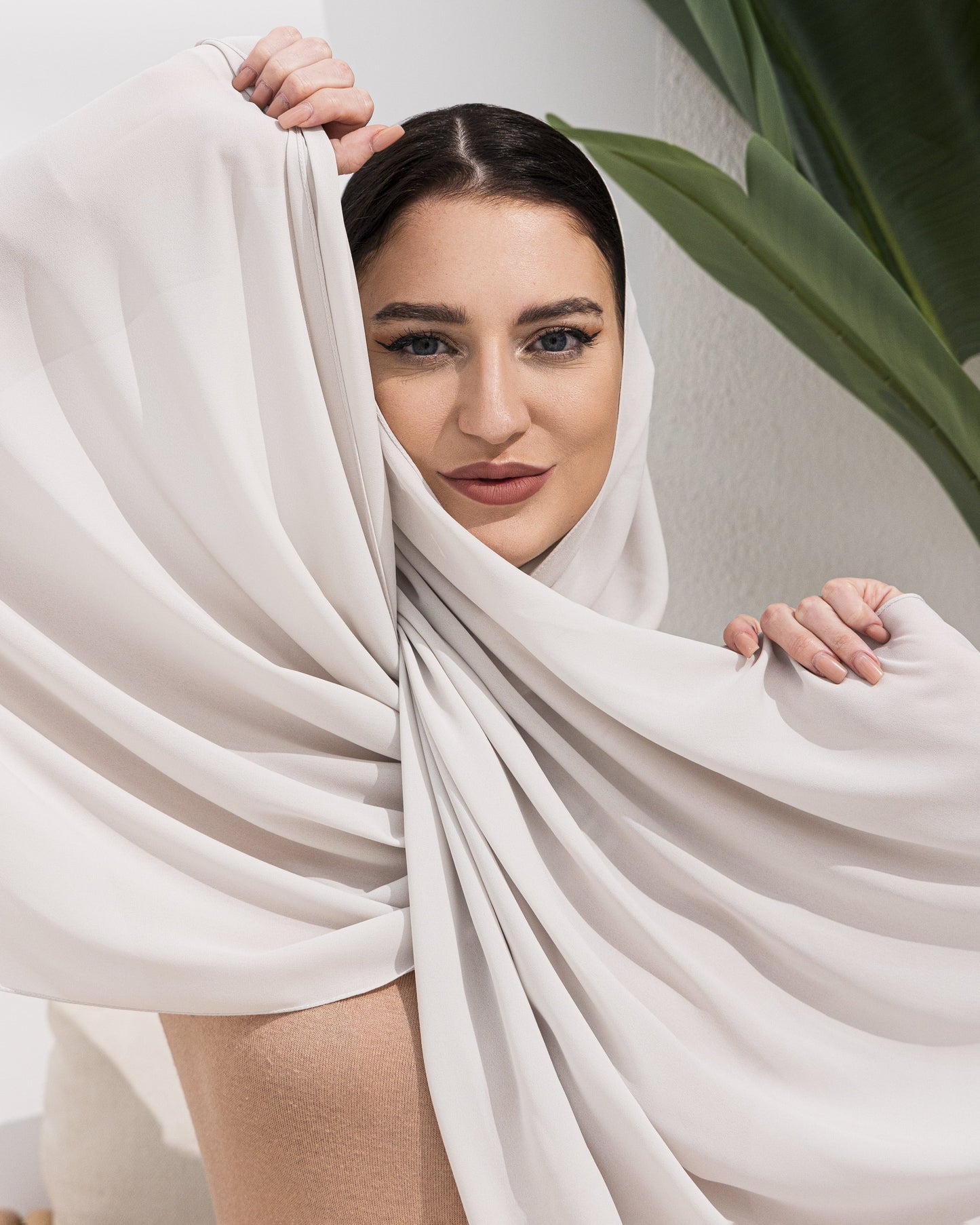 Sheila Scarf – Crystal Stone Grey Crepe