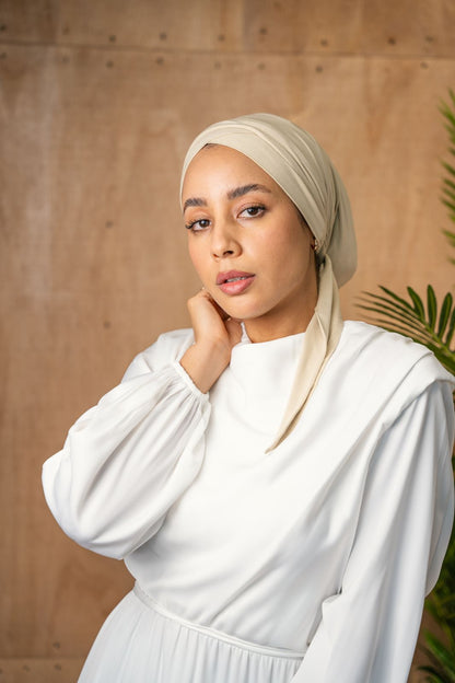 Cross front two tail turban - Cream