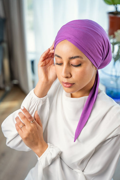 Cross front two tail turban - Violet